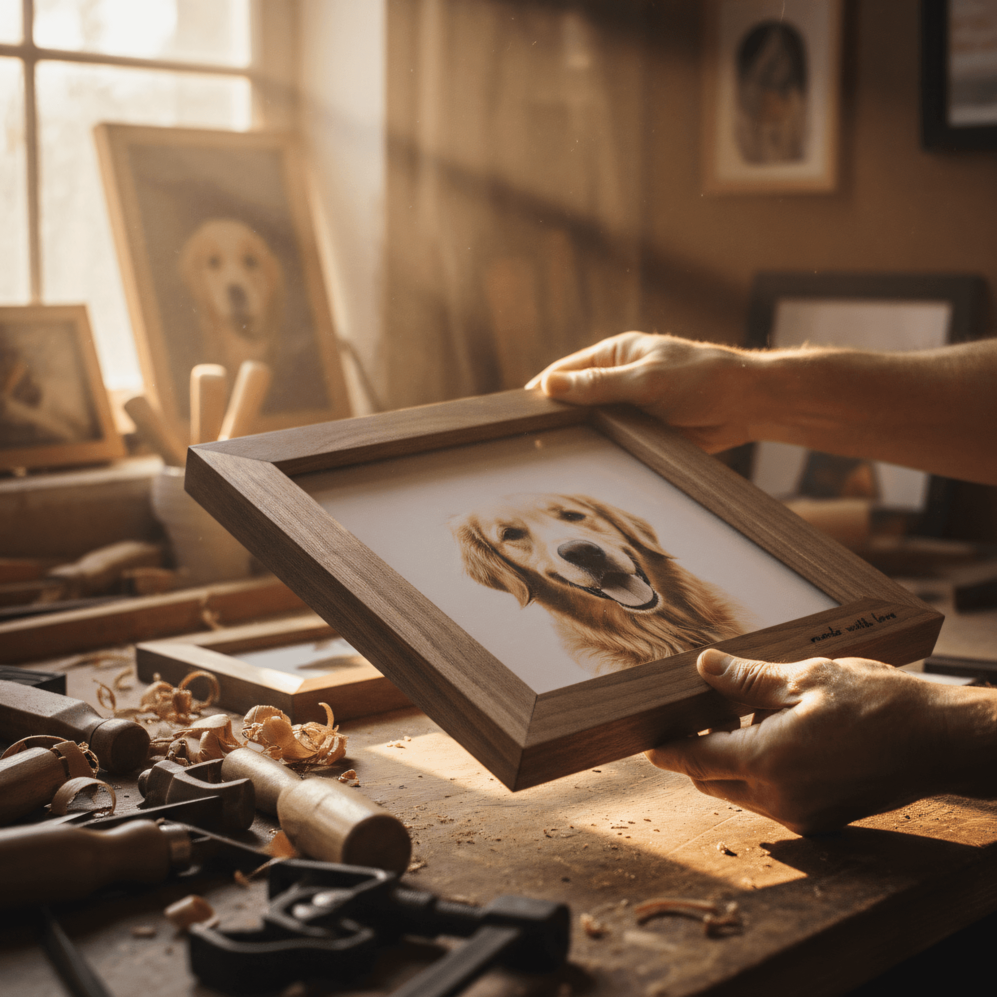 Artisan framing a portrait